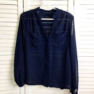 3/$25 Tommy Hilfiger Navy Sheer Dobby Blouse - M